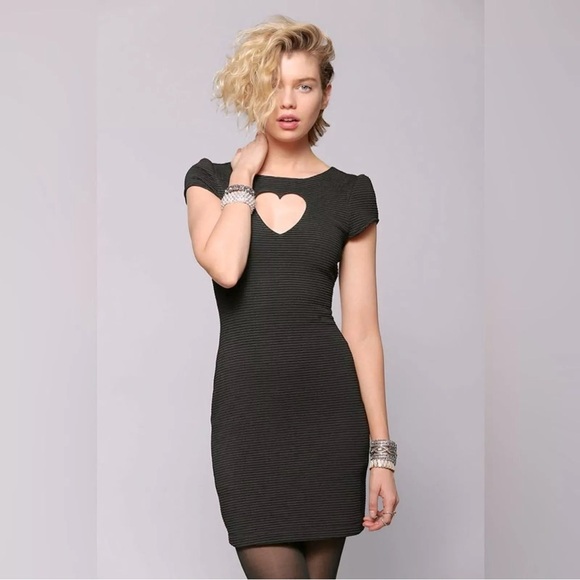 Cooperative (Urban Outfitters) black heart cutout ribbed mini bodycon dress - Picture 1 of 7